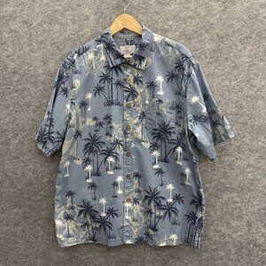 Groovy Bay Hawaiian Shirt Men's XL Short Sleeve, 100% Cotton, Blue Palm Tree